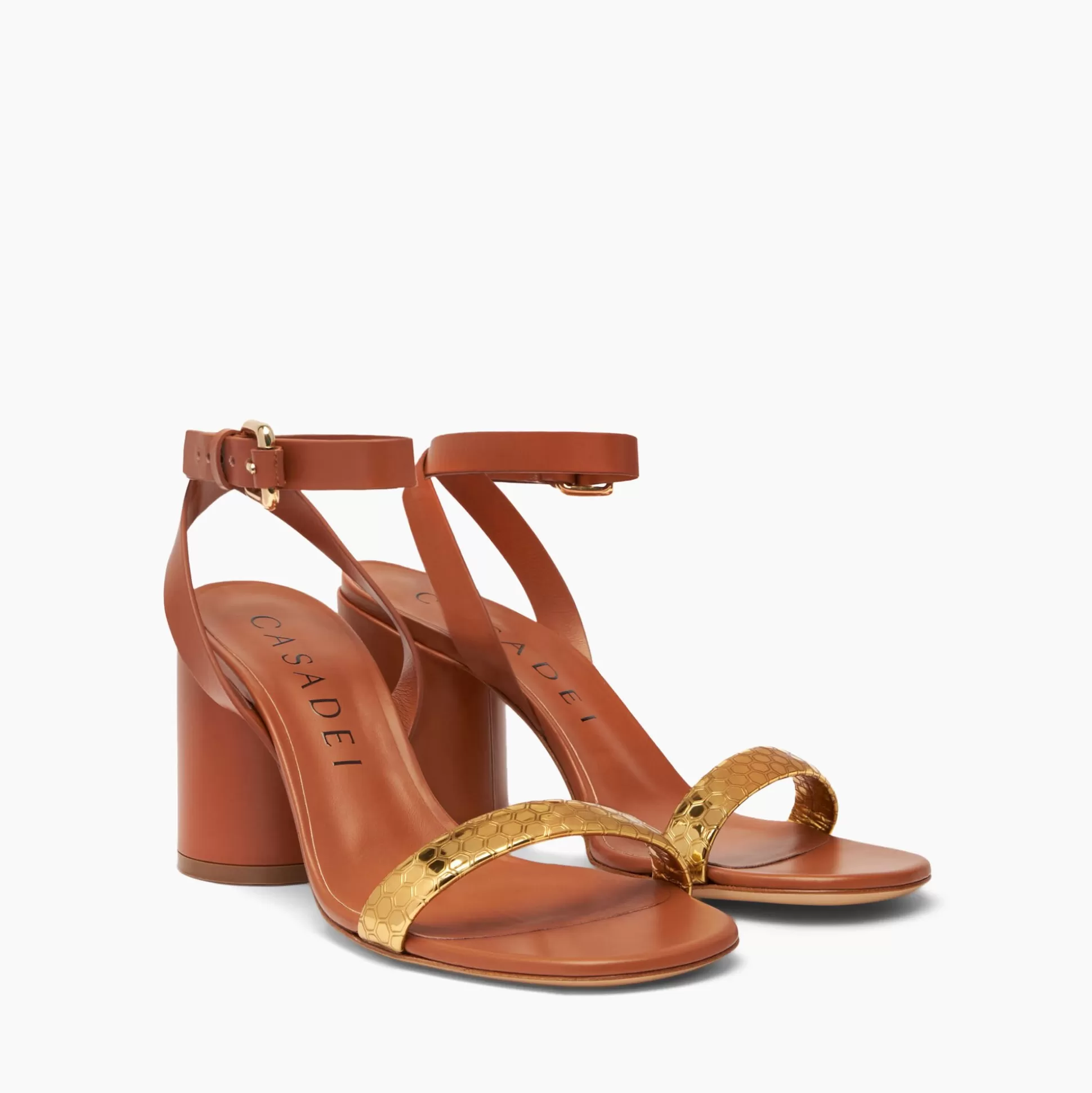 Casadei Atomium Cleo Leather And Gold Sandals