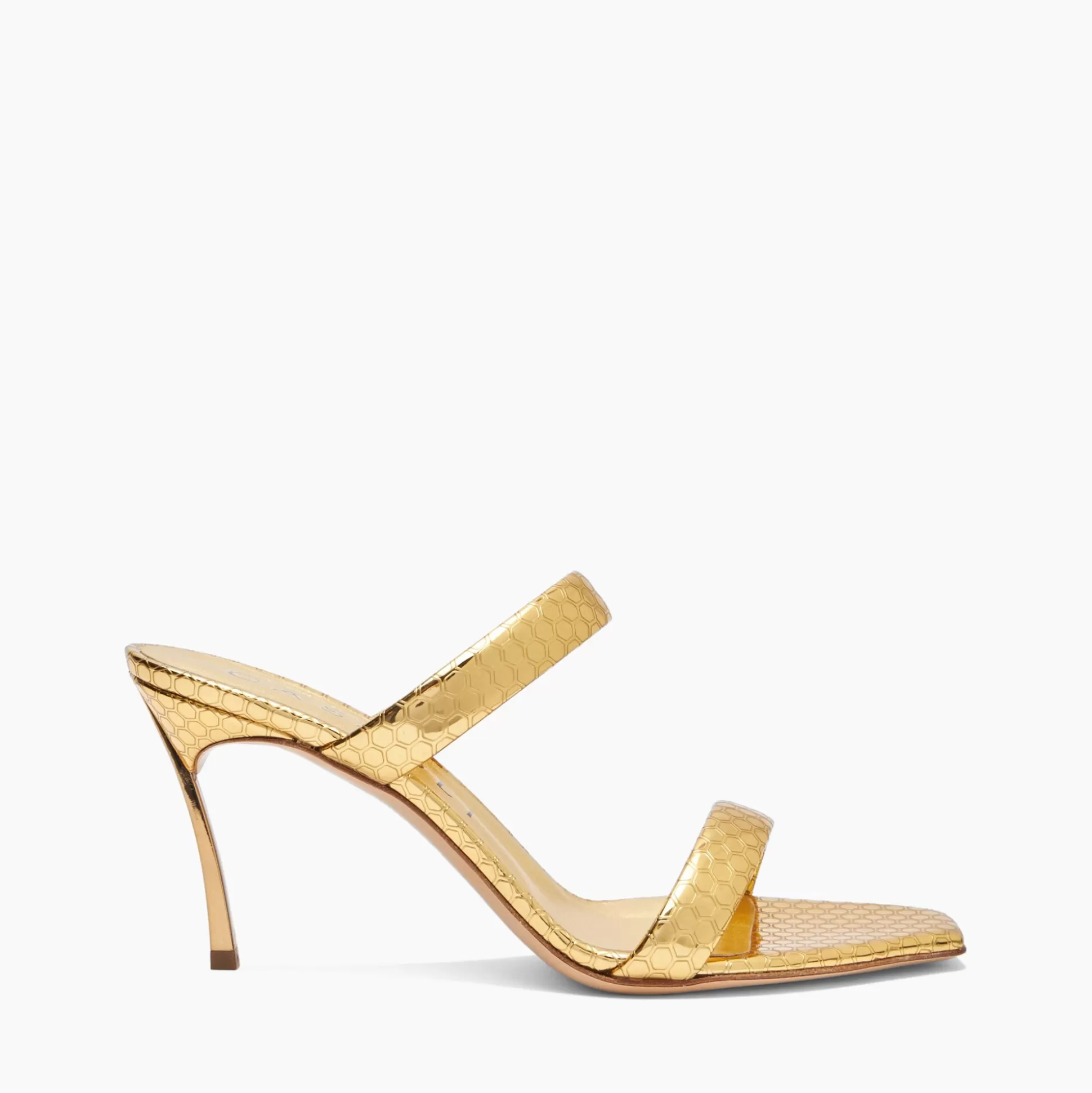 Casadei Superblade Atomium Gold Mules