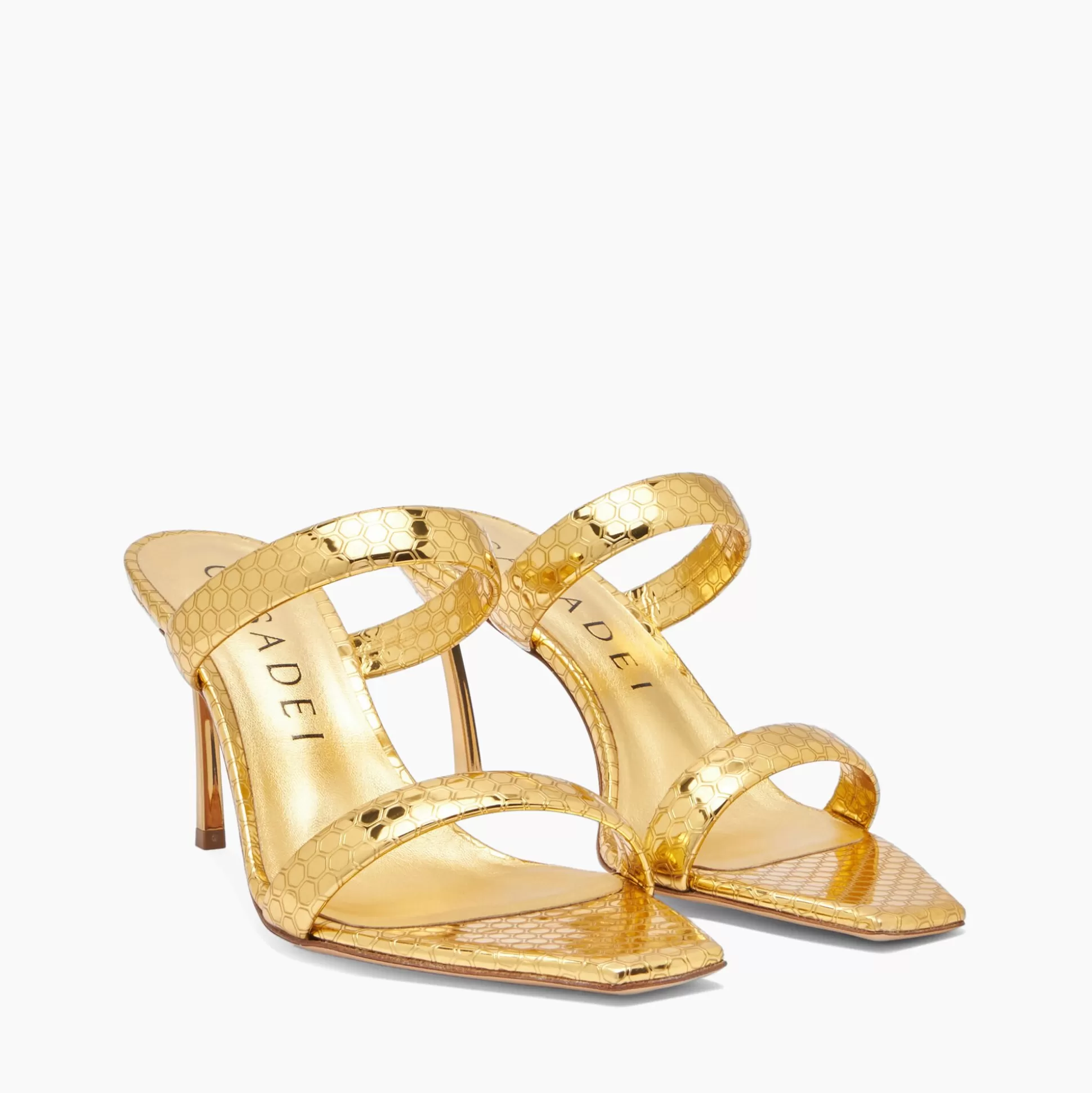 Casadei Superblade Atomium Gold Mules